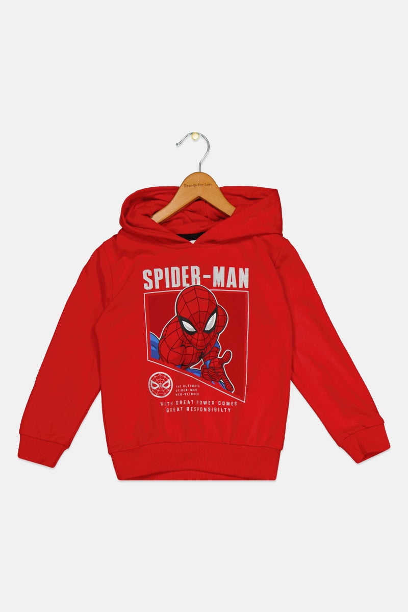 MARVEL Toddlers Boy Spider-Man Long Sleeve Hoodie, Red - Image 3