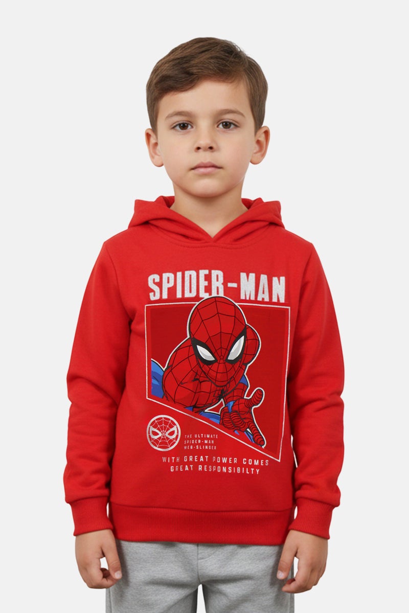 MARVEL Toddlers Boy Spider-Man Long Sleeve Hoodie, Red - Image 1