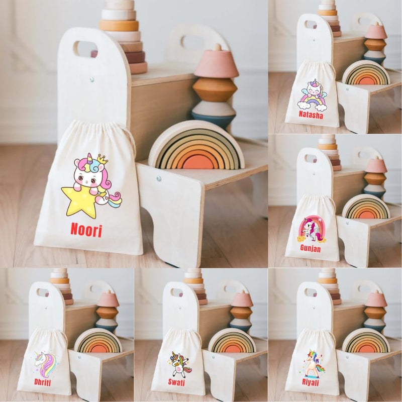 Yellow Nuts Yellow Nuts Personalied Gift Bags For Return Gifts Party Favour Candy Treat Goody Bag Kids Girls Gurly Cartoon Theme Carry Bags Pack of 6 - Image 1