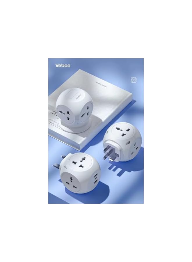 promass Electrical Multi Plug Extension, 4 Way Power Adapter, New 7-in-1 Electrical Multiplug Adaptor UK to Universal Extender Power Cube, USB Charging Ports for Home Office Hotel 13A 3250W (Cube-Typ1) - Image 3