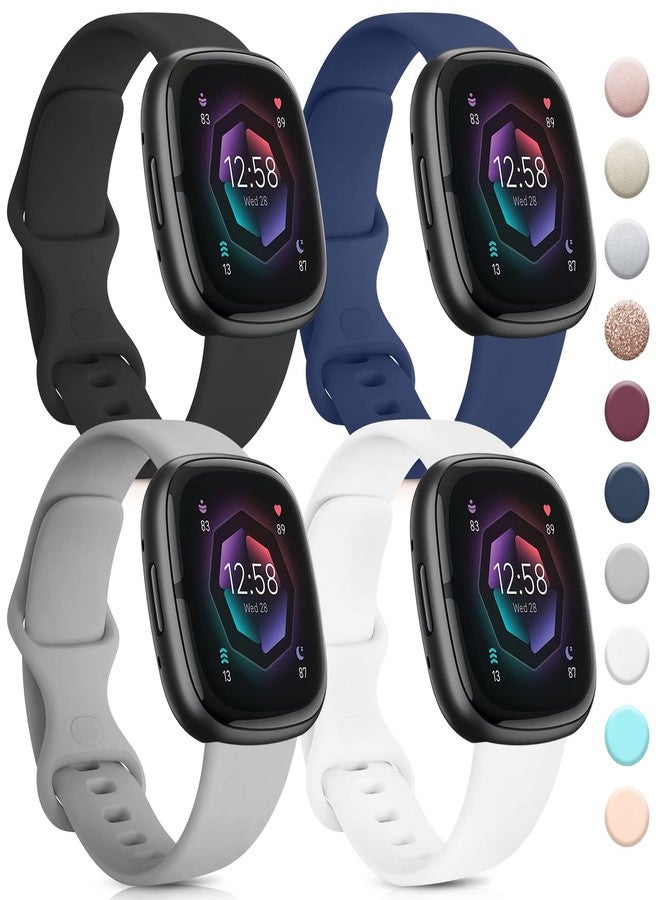 اي كي عبوة من 4 أساور متوافقة مع Fitbit Sense 2/ Sense Bands/Fitbit Versa 4/ Versa 3 Bands، أحزمة سيليكون ناعمة لساعة Fitbit Sense 2/Sense/Versa 4/Versa 3 الذكية (كبير، أسود/أزرق داكن/رمادي/أبيض) - Image 1