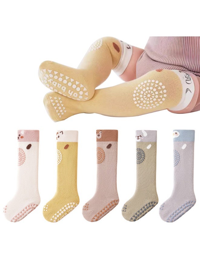Baby Anti Slip Long Socks Knee Protective Sock Floor Crawling Stockings for Toddler Boys Girls, 5 Pairs，S - Image 1