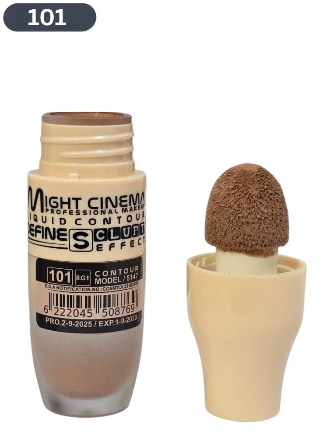 Might Cinema Liquid Contour â€“ Shade 101 â€“ Sculpting and Defining Face Contour â€“ Liquid Makeup for Cheekbones, Jawline and Facial Definition â€“ Includes Sponge Applicator - Image 1