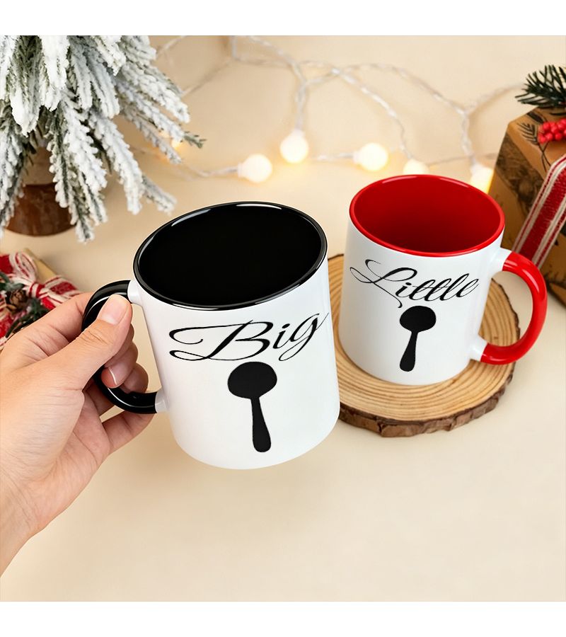 Set Of 2 Black And Red 11 Oz Large And Small Spoon Coffee Mugs Ceramic Cups With Unique Design Suitable For Water Microwave Safe Ideal For Couples Perfect For Birthdays Anniversaries New Year Playful Gifts And Valentine S Day - Image 2