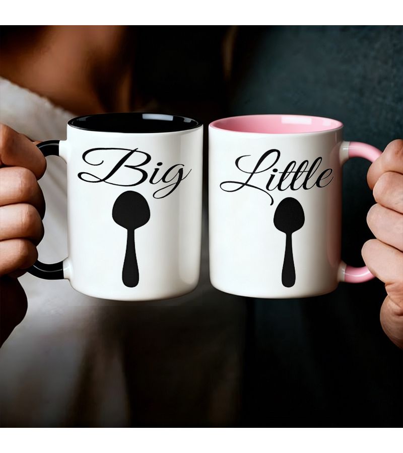 Set Of 2 Black And Red 11 Oz Large And Small Spoon Coffee Mugs Ceramic Cups With Unique Design Suitable For Water Microwave Safe Ideal For Couples Perfect For Birthdays Anniversaries New Year Playful Gifts And Valentine S Day - Image 1