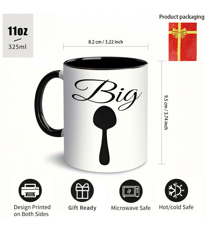 Set Of 2 Black And Red 11 Oz Large And Small Spoon Coffee Mugs Ceramic Cups With Unique Design Suitable For Water Microwave Safe Ideal For Couples Perfect For Birthdays Anniversaries New Year Playful Gifts And Valentine S Day - Image 3
