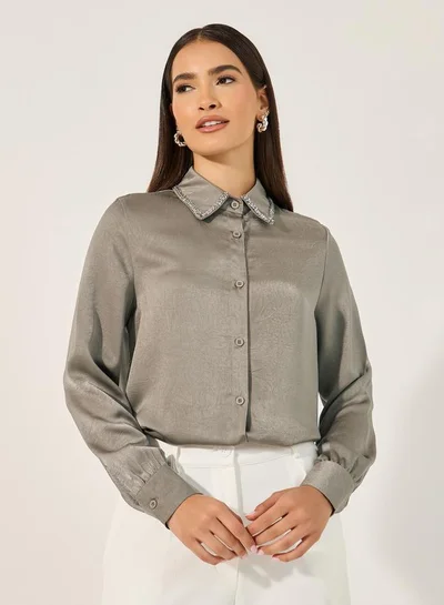 Styli Embellished Spread Collar Shirt