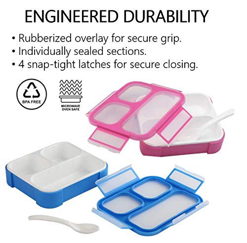Kinsho Bento Box for Kids  Toddler Lunch-Box for Small Boys Girls in School  Pre-School or Daycare  Leakproof 3 Compartment Containers for Portion Control Snacks for Adults  BPA Free. Medium Blue Pink 2 pack - Image 5