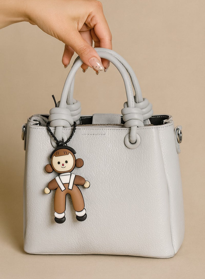 Women’s Small Leather Handbag with Keychain – Elegant Mini Design for Daily Use - Image 1