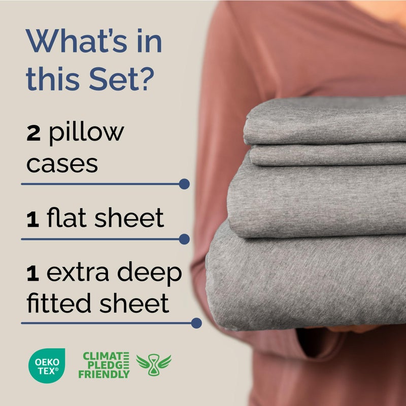 Extra Deep Twin Sheet Set - 4 Piece Breathable and Cooling Sheets - Hotel Luxury Bed Sheets Set - Easy Fit - Soft  Wrinkle Free and Comfy Sheets Set - Heathered Grey Sheet Set with Extra Deep Pockets