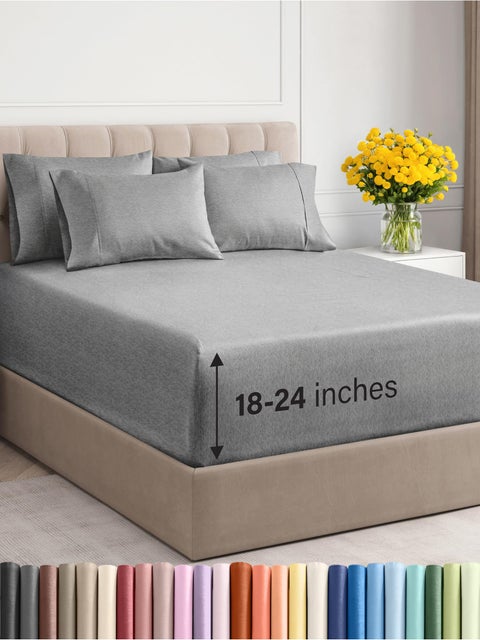 Extra Deep Twin Sheet Set - 4 Piece Breathable and Cooling Sheets - Hotel Luxury Bed Sheets Set - Easy Fit - Soft  Wrinkle Free and Comfy Sheets Set - Heathered Grey Sheet Set with Extra Deep Pockets
