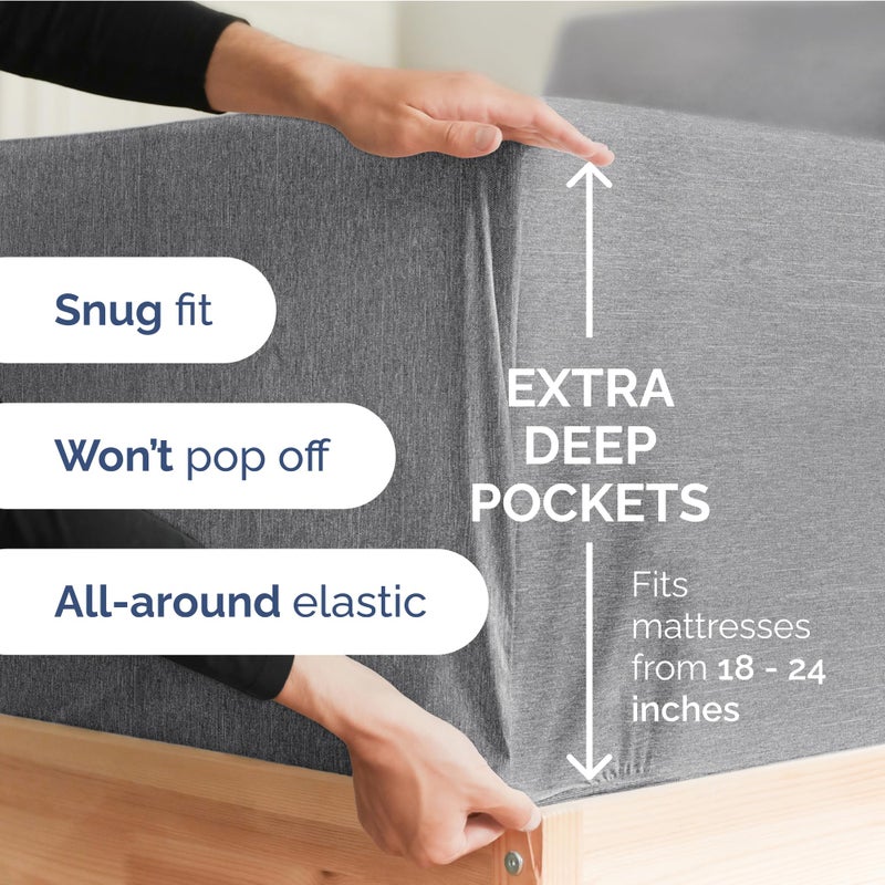 Extra Deep Twin Sheet Set - 4 Piece Breathable and Cooling Sheets - Hotel Luxury Bed Sheets Set - Easy Fit - Soft  Wrinkle Free and Comfy Sheets Set - Heathered Grey Sheet Set with Extra Deep Pockets