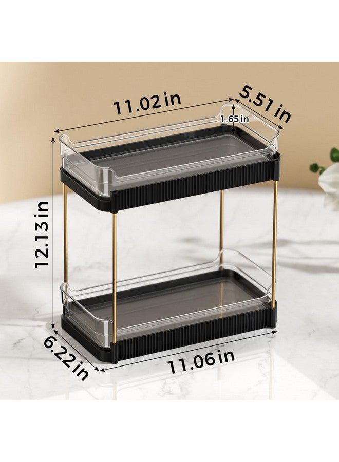 Dravina 2-Tier Makeup Organizer Storage Rack | Vanity Tray for Cosmetics, Skincare Organizers, Stationery & Countertop Storage | Bathroom & Dressing Table Organizer(Black) (Black) - Image 4