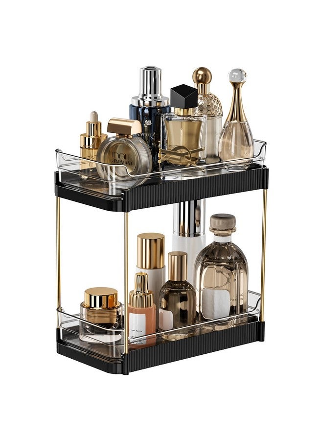 Dravina 2-Tier Makeup Organizer Storage Rack | Vanity Tray for Cosmetics, Skincare Organizers, Stationery & Countertop Storage | Bathroom & Dressing Table Organizer(Black) (Black) - Image 1