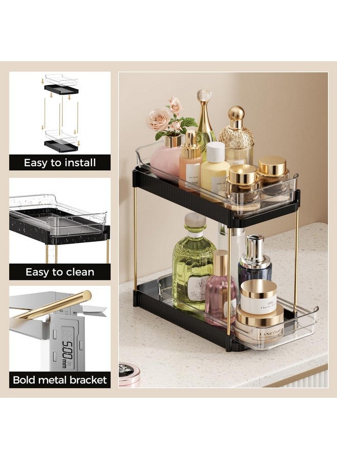 Dravina 2-Tier Makeup Organizer Storage Rack | Vanity Tray for Cosmetics, Skincare Organizers, Stationery & Countertop Storage | Bathroom & Dressing Table Organizer(Black) (Black) - Image 2