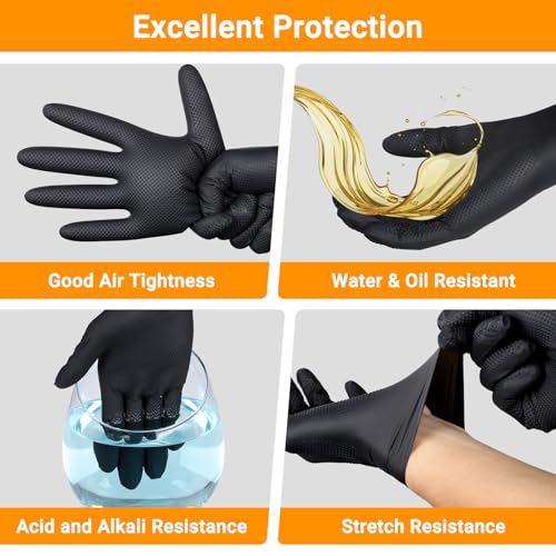 ENPOINT 100 PCS 8 Mil Thick Black Nitrile Gloves Large for Women & Men, Disposable Chemical Resistant Latex Free Black Work Gloves Men Heavy Duty for Kitchen Cooking, Cleaning, Gardening - Image 4