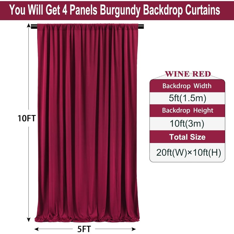 Stookin ستارة خلفية من البوليستر الناعم الحريري 20 قدم × 12 قدم، 4 لوحات 5 × 12 قدم باللون الماروني لحفلات عيد الميلاد والزفاف وحفلات استقبال المواليد والمعمودية والتصوير الفوتوغرافي - Image 3