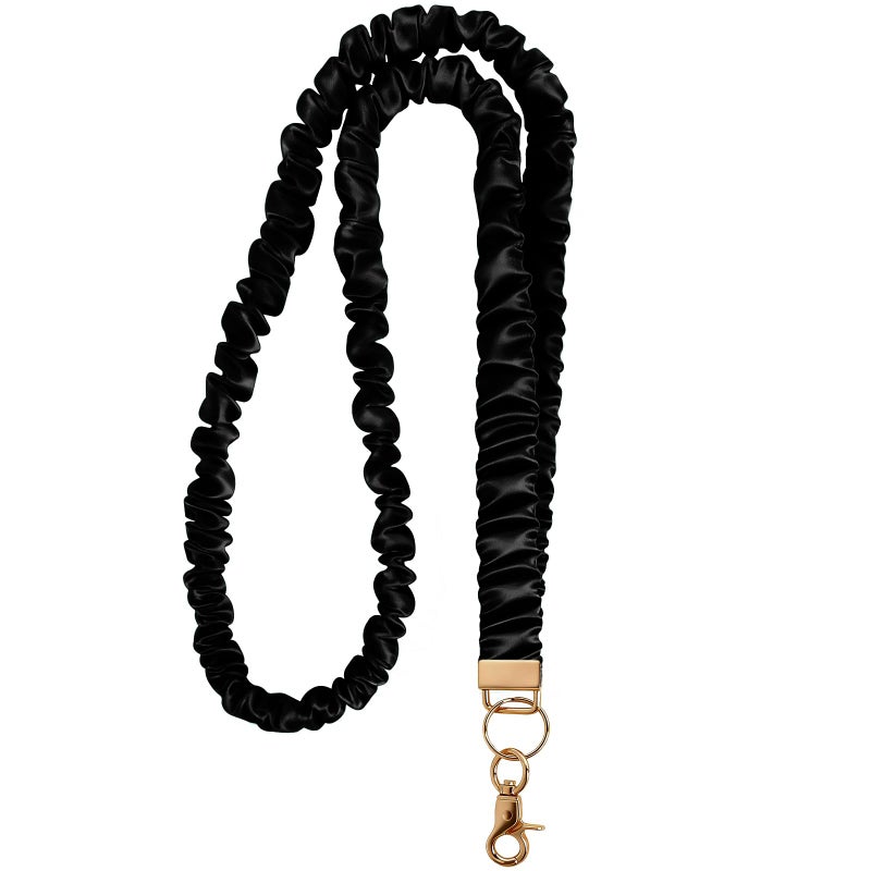 Ajmyonsp Scrunchie Lanyard for ID Badges Teacher, Stretchy Neck Key Lanyards for Women Men Nurse, Breakaway Cute Retractable Keychains Holder Clip for Cruise Ship Cards, Black - Image 1