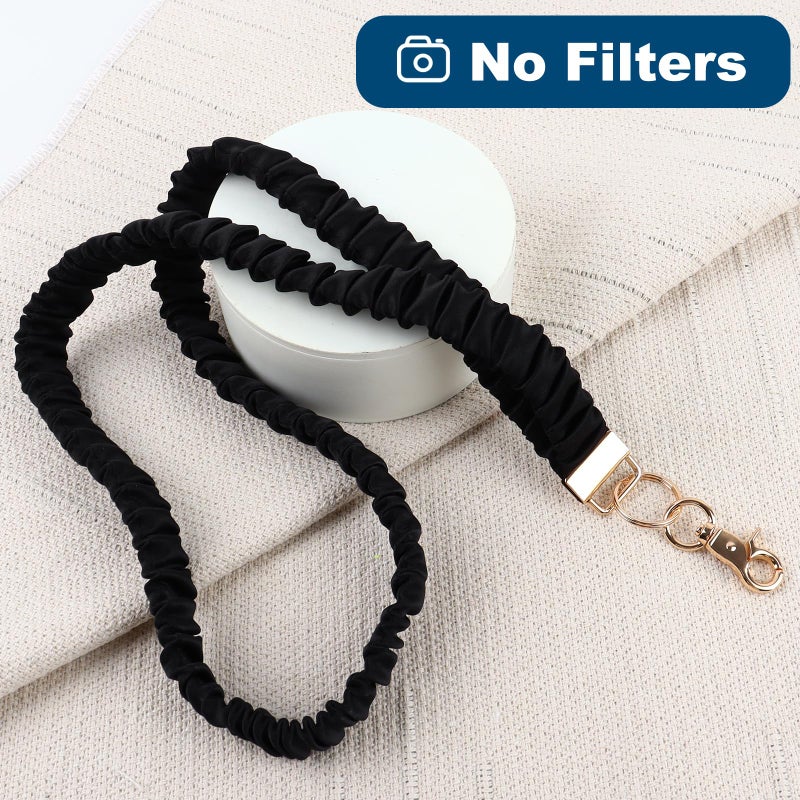 Ajmyonsp Scrunchie Lanyard for ID Badges Teacher, Stretchy Neck Key Lanyards for Women Men Nurse, Breakaway Cute Retractable Keychains Holder Clip for Cruise Ship Cards, Black - Image 3