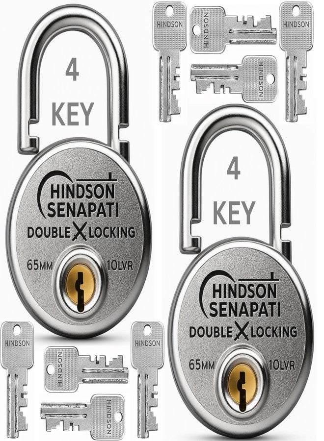 HINDSON Senapati 65mm Pack of 2 Double Locking Padlock with 10 Lever Security and 4 Keys, Heavy Duty Lock and Key for Home, Door, Gate and Outdoor Use - Image 1