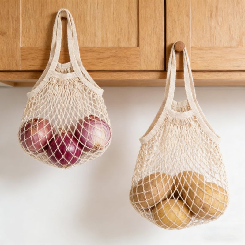 ZHQZZPH 2 Pack Reusable Produce Bags | Mesh Net Washable Long Cotton String Handles for Fruits & Vegetables - Eco-Friendly Breathable Grocery Storage Solution - Image 3