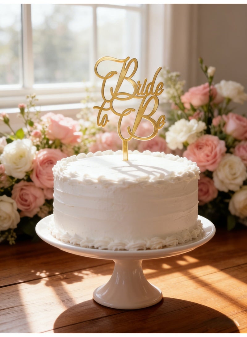 زينة كيك العروس المتألقة من الأكريليك الذهبي لزينة حفلات الخطوبة والزفاف وحفلات توديع العزوبية - Image 1