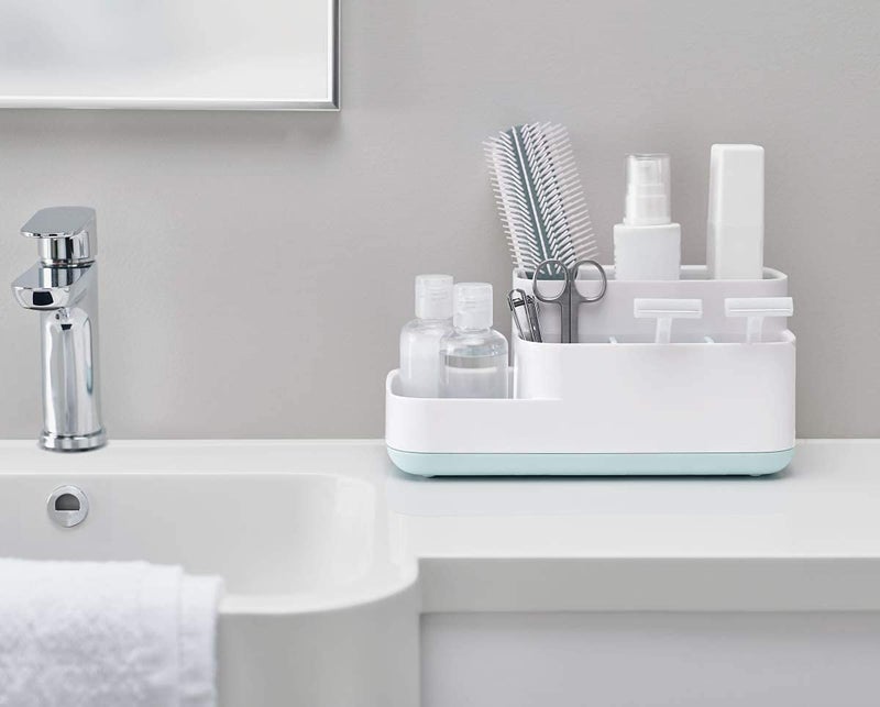 Styxon Toothbrush Holder Bathroom Organizer Tray, White, 5 Compartments, Countertop Organizer for Bathroom & Vanity, Office Desk, Kitchen - Image 1