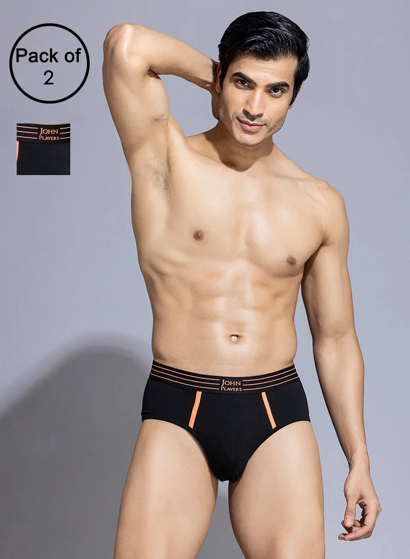 John Players John Players Pack of 2 Cotton Brief with Striped Waistband in Black