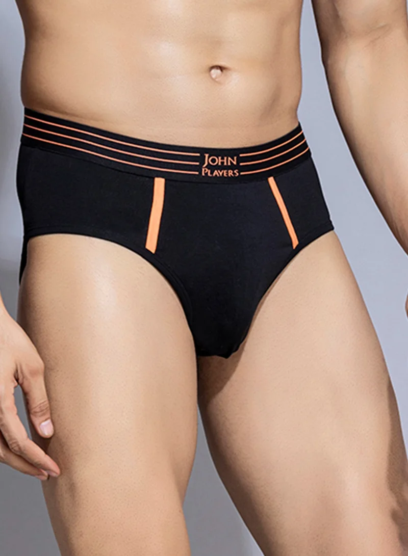 John Players John Players Pack of 2 Cotton Brief with Striped Waistband in Black