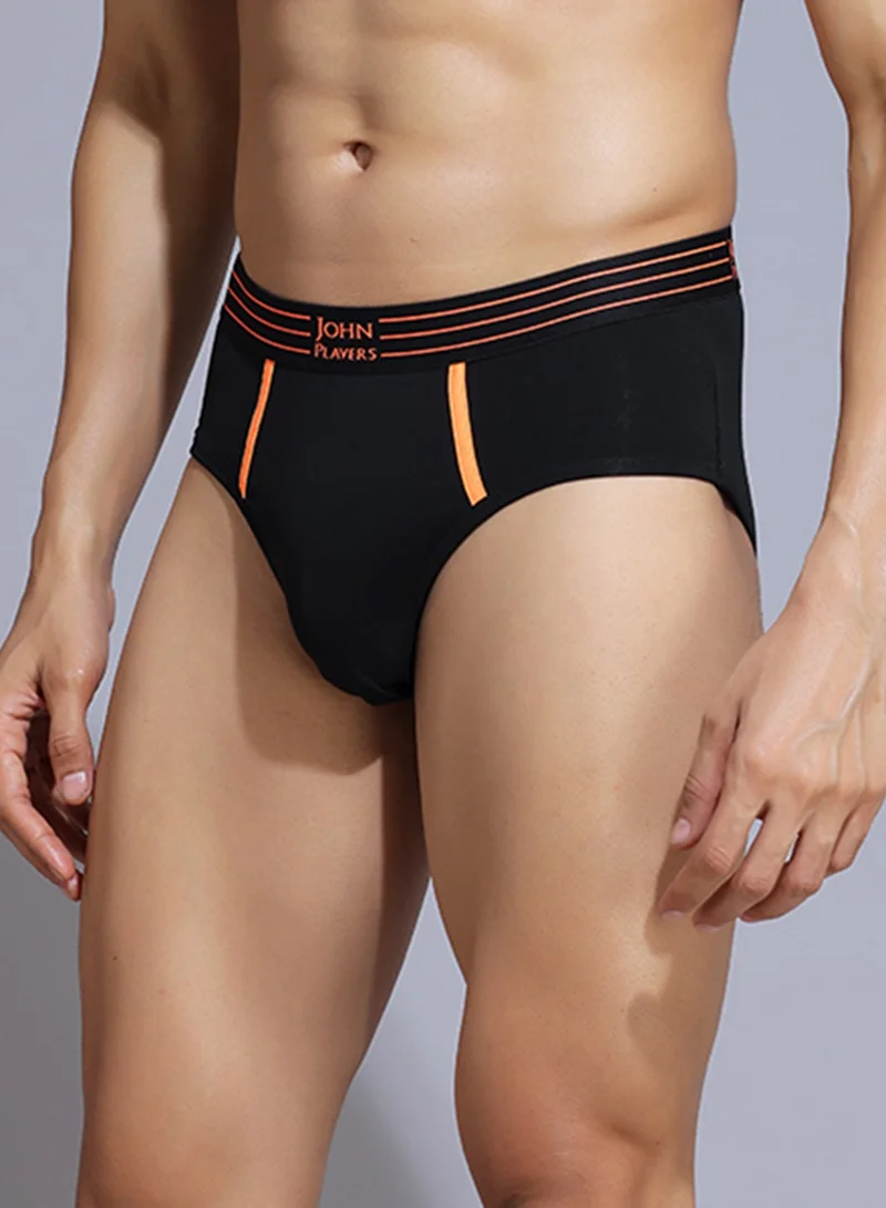 John Players John Players Pack of 2 Cotton Brief with Striped Waistband in Black