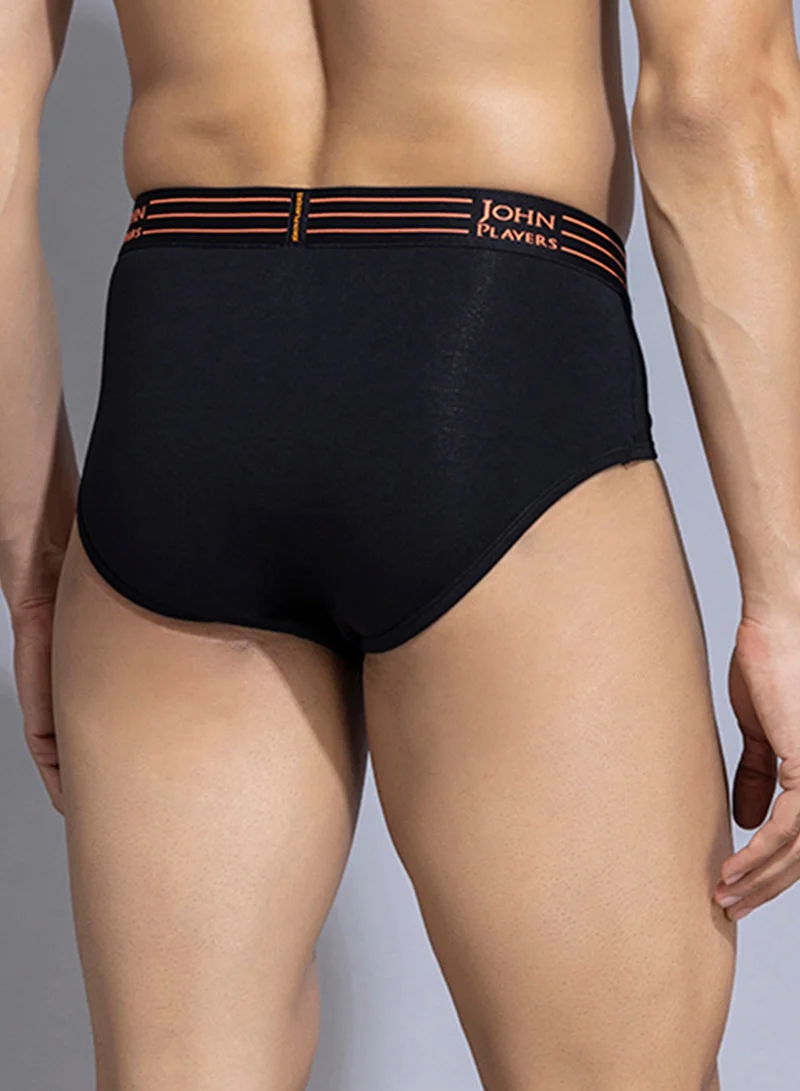 John Players John Players Pack of 2 Cotton Brief with Striped Waistband in Black