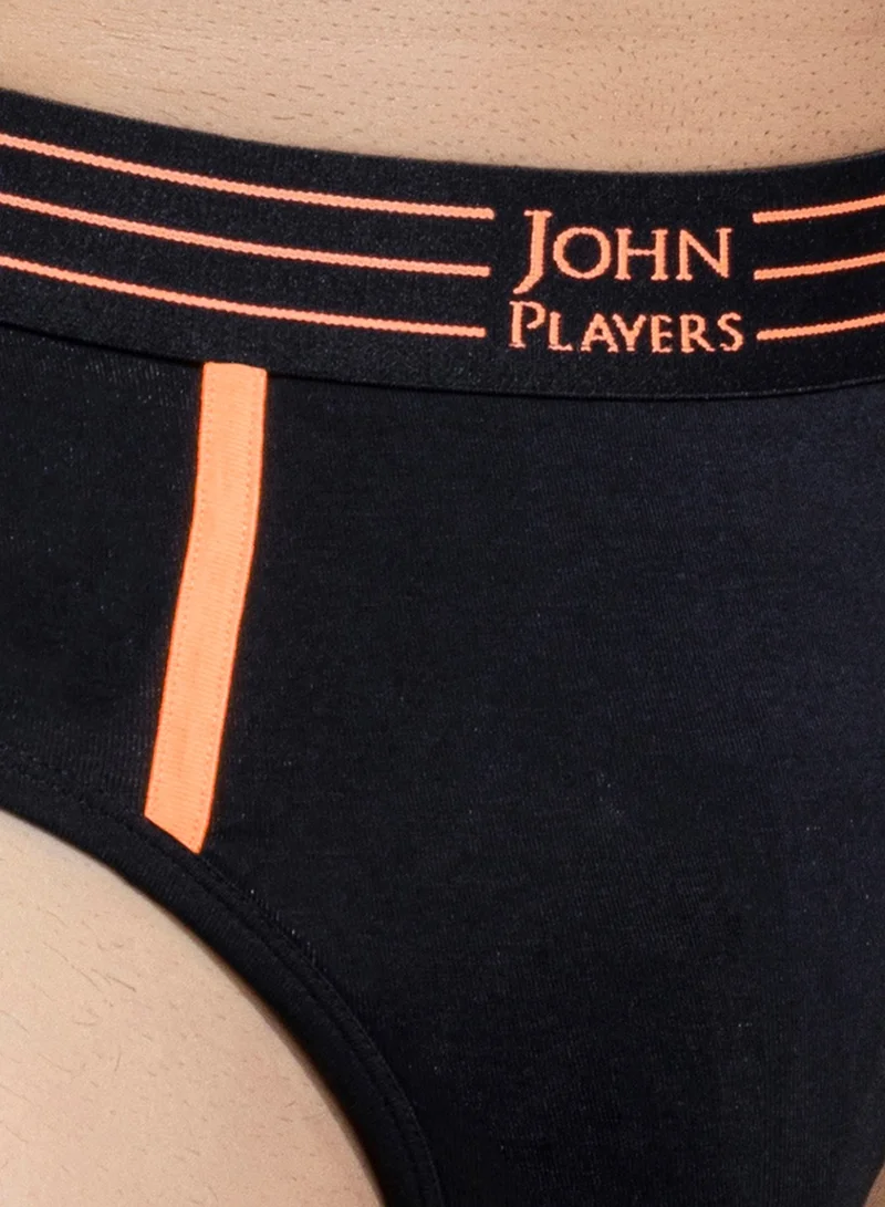 John Players John Players Pack of 2 Cotton Brief with Striped Waistband in Black