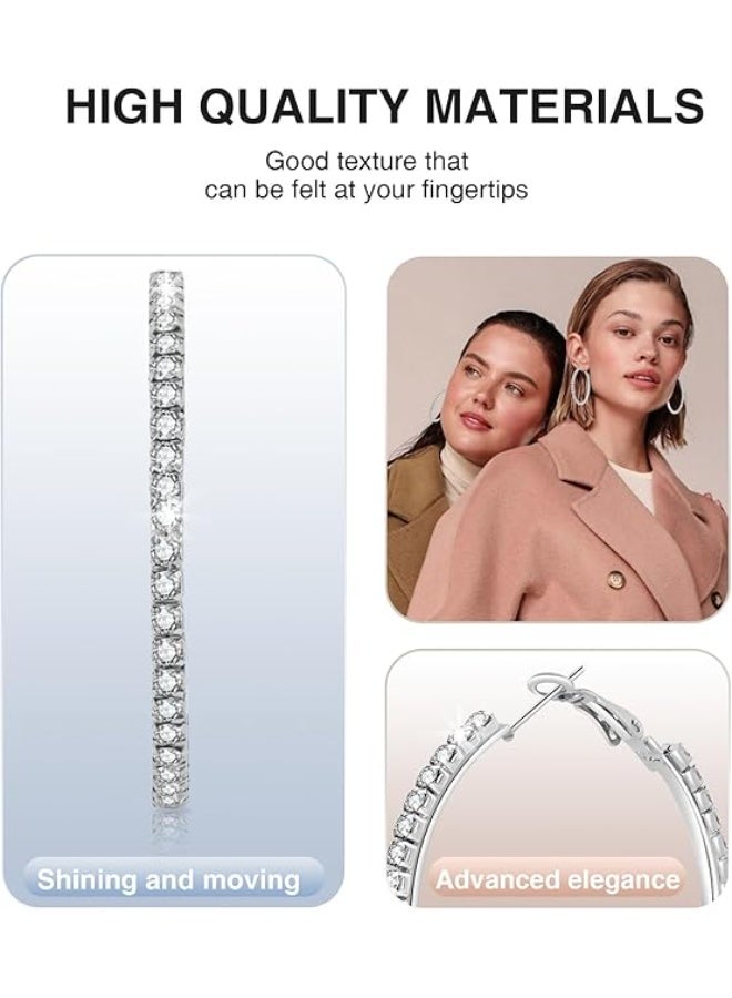925 Sterling Silver Large Rhinestone Hoop Earrings for Women Girls Big Sparkly CZ Hoops Earring for Womens Thin Gold Plated Hoops Lightweight Hypoallergenic Non Tarnish Gifts - Image 4