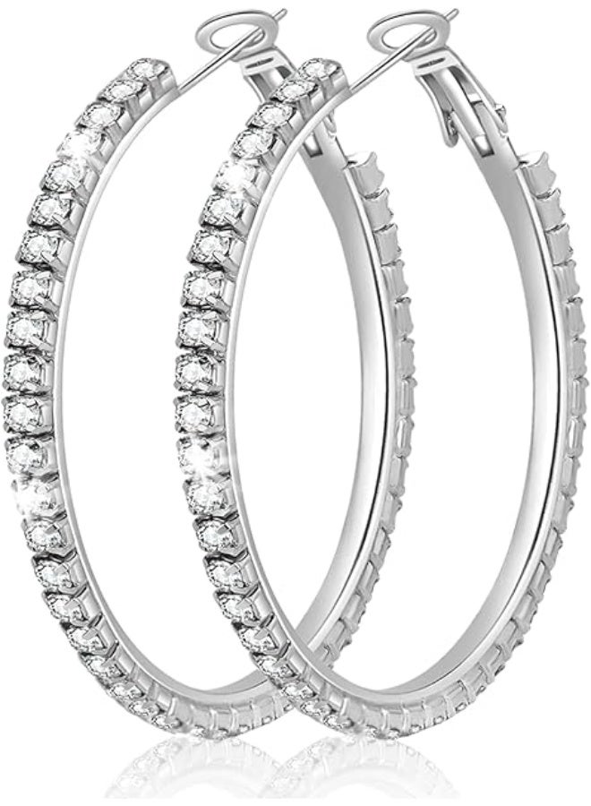 925 Sterling Silver Large Rhinestone Hoop Earrings for Women Girls Big Sparkly CZ Hoops Earring for Womens Thin Gold Plated Hoops Lightweight Hypoallergenic Non Tarnish Gifts - Image 2