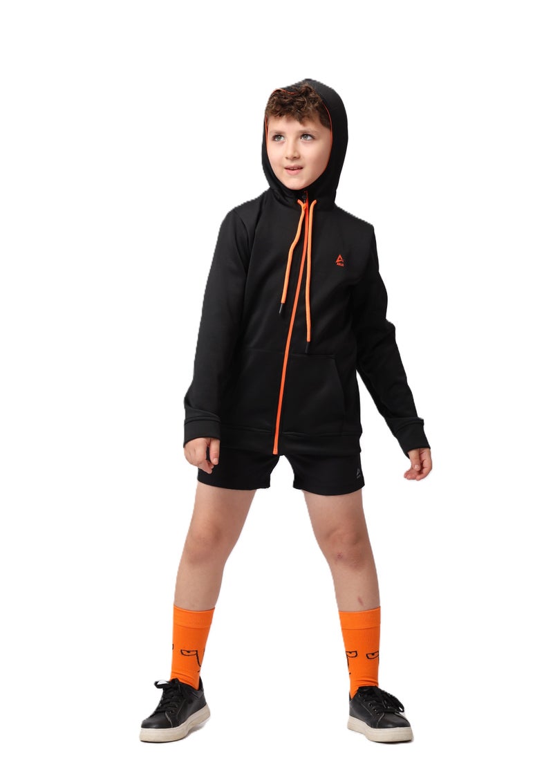 ANJA - Boys' Black Sweatshirt with Orange Zipper – Soft, Durable Fabric - Image 1