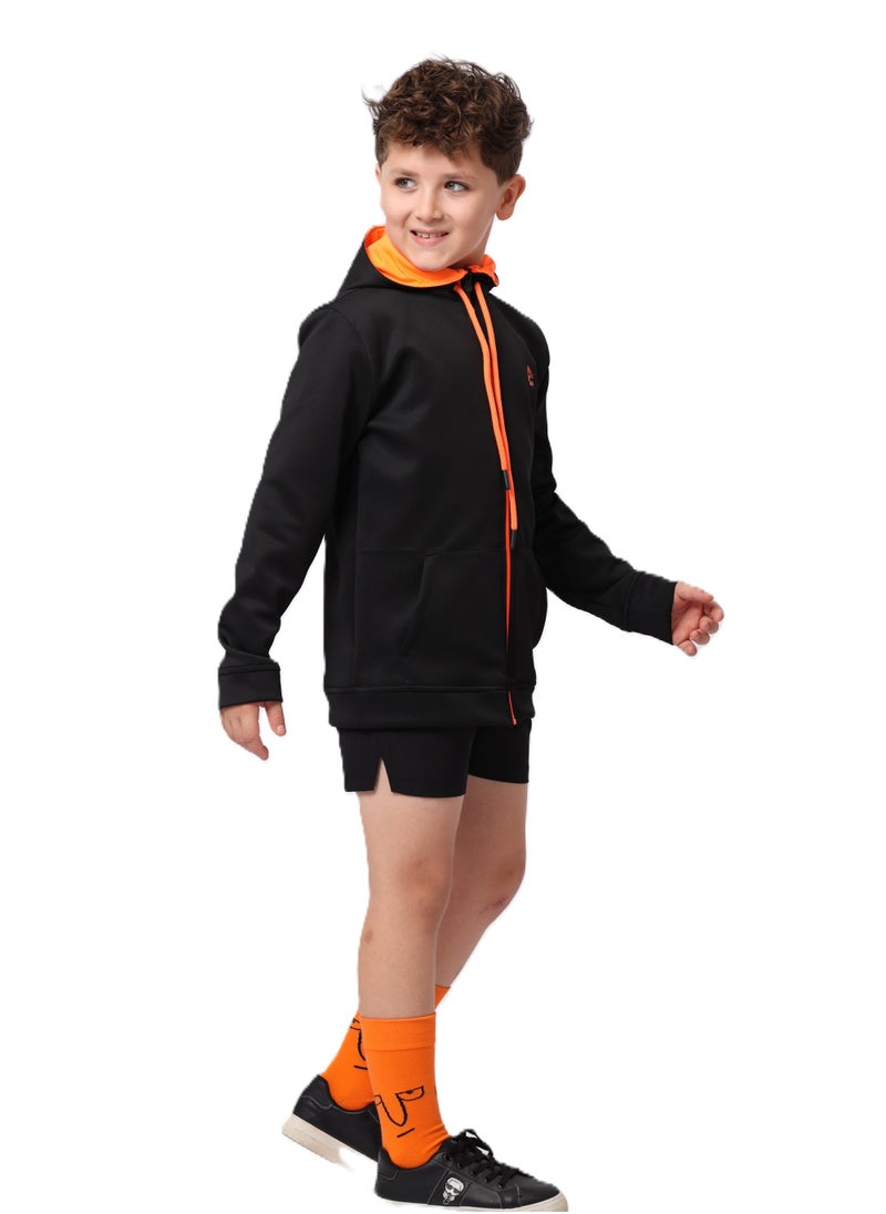 ANJA - Boys' Black Sweatshirt with Orange Zipper – Soft, Durable Fabric - Image 1