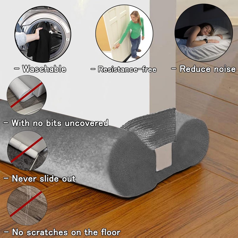 Bksai Door Draft Stopper For Doors No Adhesive Draught Excluder Under Door Wind Blocker For Bottom Of Door Reduce Noise Draught Excluder Sweep Sound Proof (Grey 24-29In / Distance Under The Door 1In) - Image 5