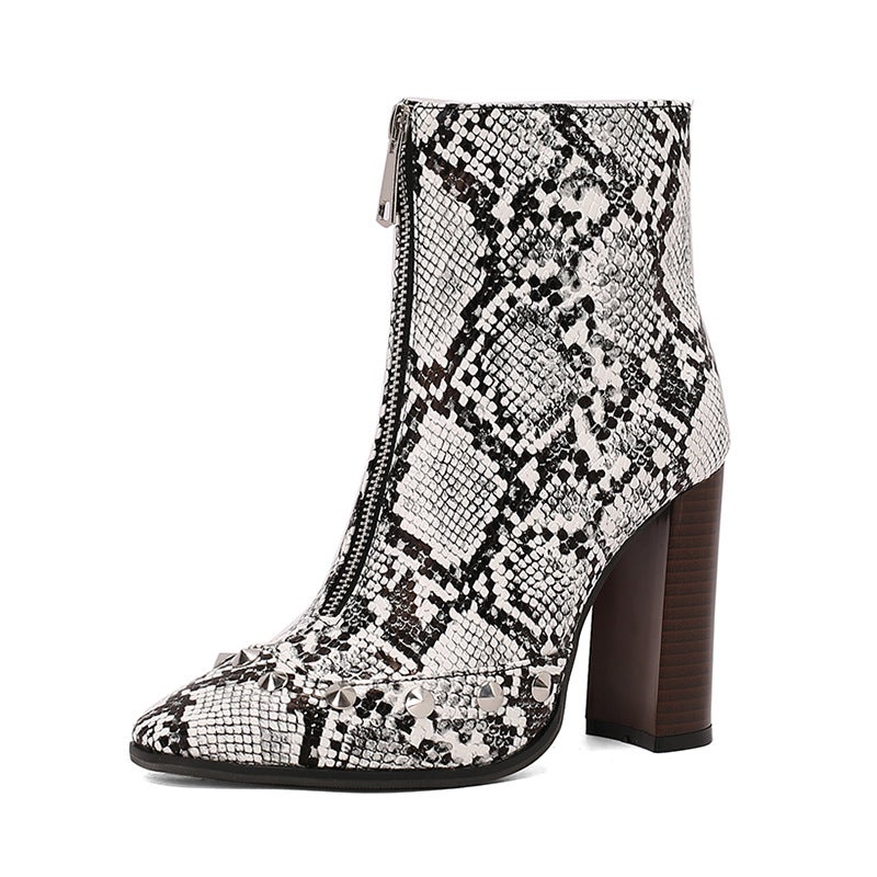 Independent Station Fashion Super High Heel Rivet 40-50 Plus Size Stone Pattern Low Tube Women'S Boots - Image 1