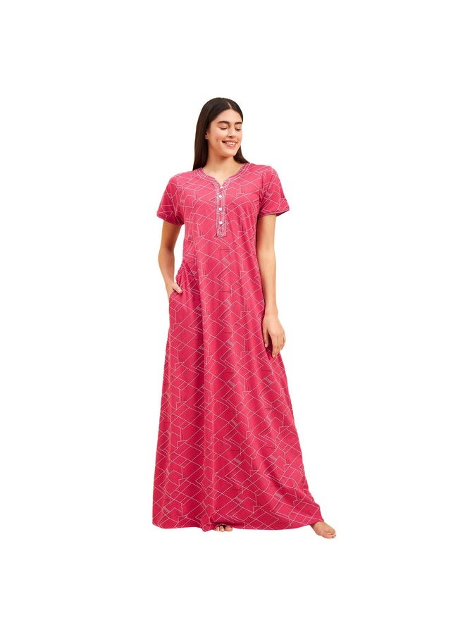 Sweet Dreams - Sweet Dreams Women Printed Half Sleeves Night Dress Maroon - Image 1