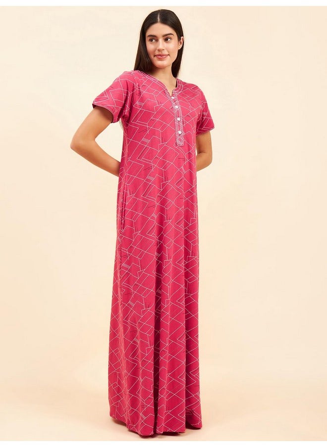 Sweet Dreams - Sweet Dreams Women Printed Half Sleeves Night Dress Maroon - Image 1