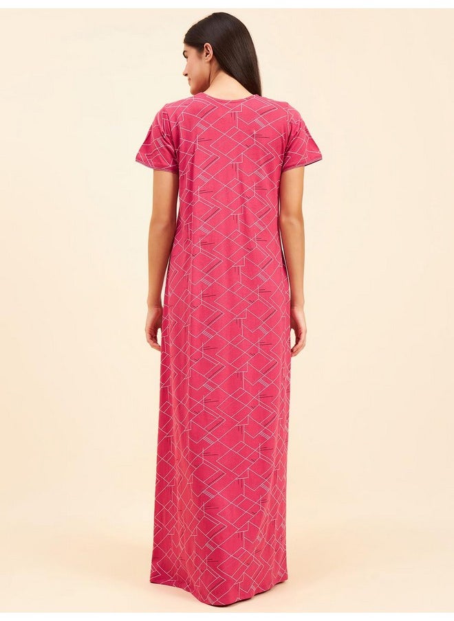 Sweet Dreams - Sweet Dreams Women Printed Half Sleeves Night Dress Maroon - Image 1
