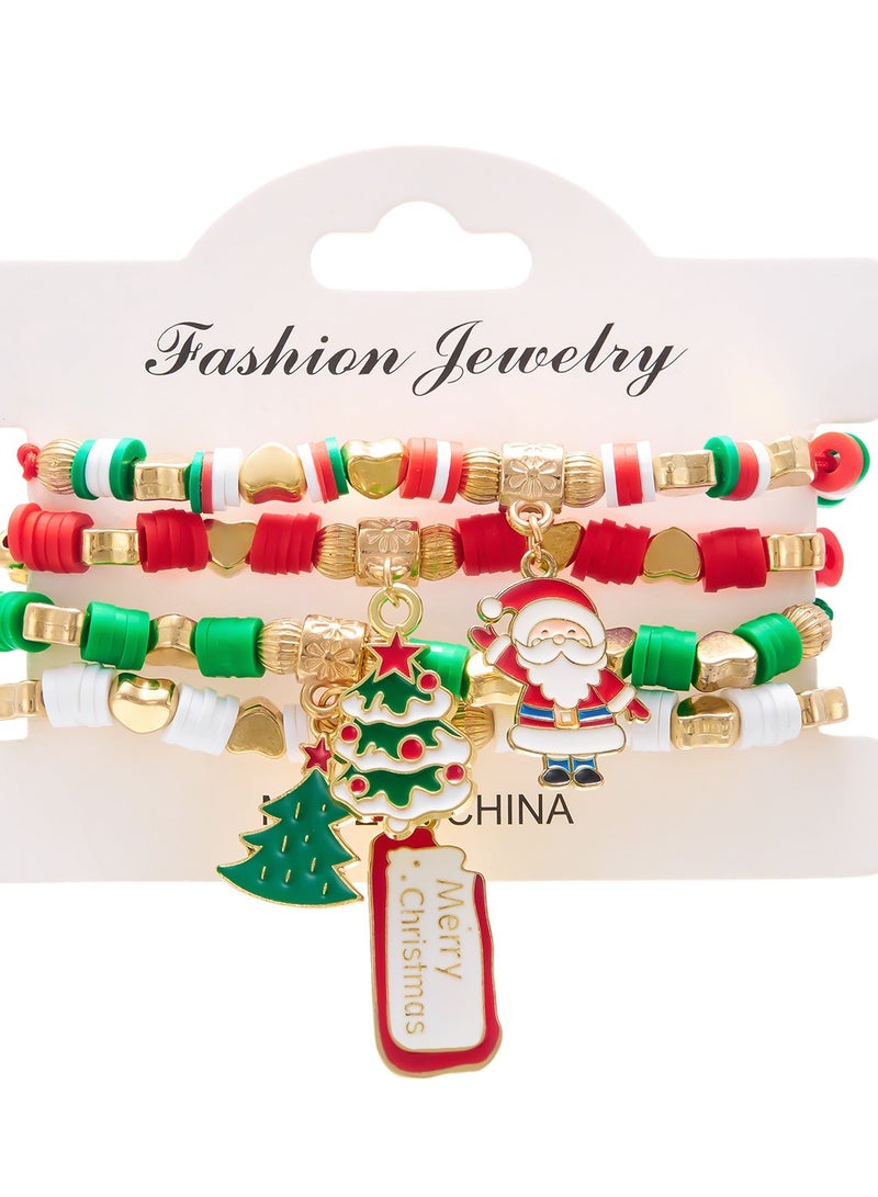 New Christmas Day Colorful Weaving Santa Claus Elk Gloves Soft Ceramic Combination Bracelet Christmas Set - Image 1
