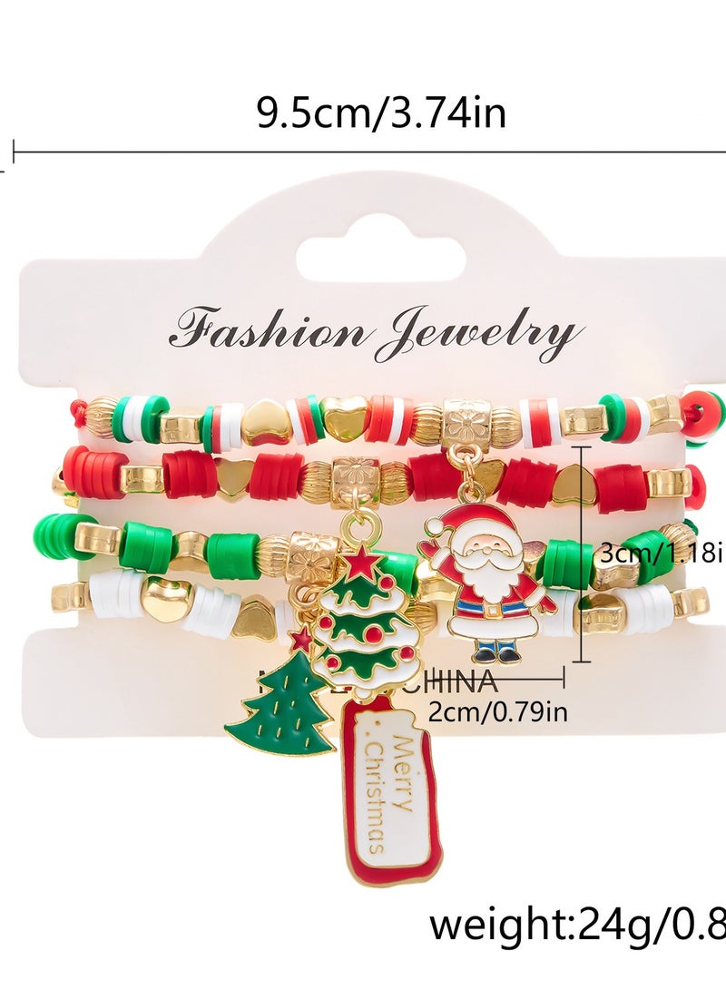 New Christmas Day Colorful Weaving Santa Claus Elk Gloves Soft Ceramic Combination Bracelet Christmas Set - Image 2