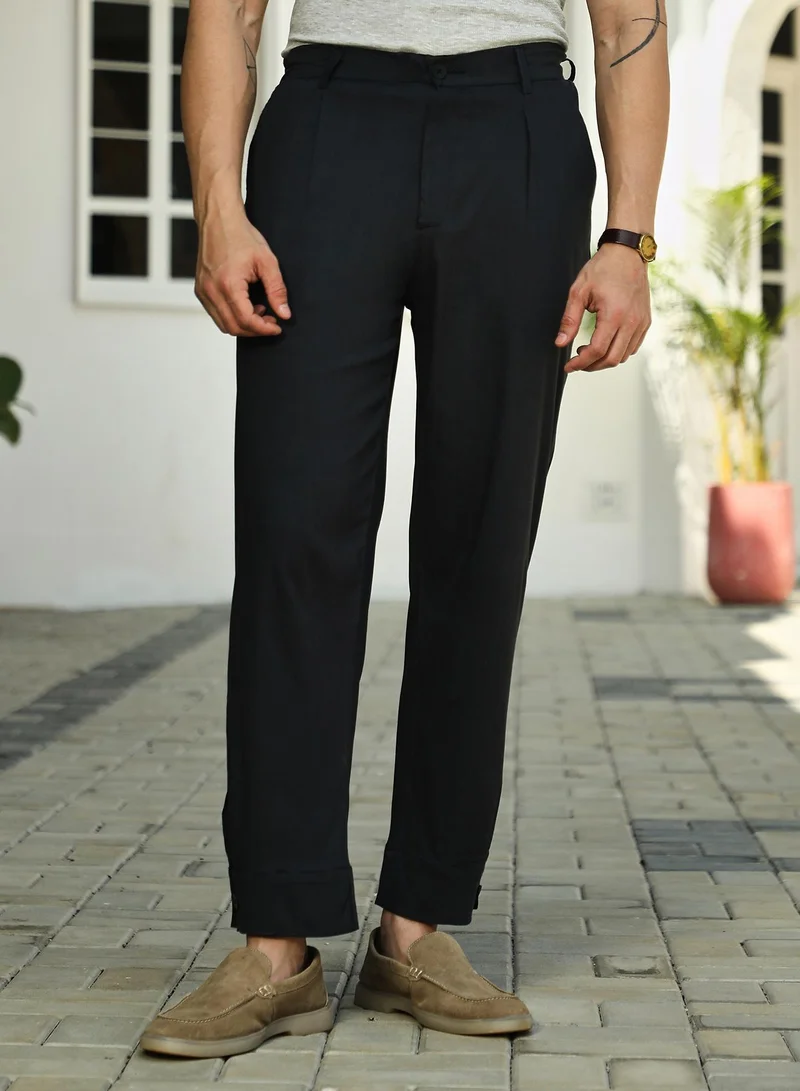 كامبوس سوترا بنطلون كتان رجالي أسود ليلي بقصة مستقيمة