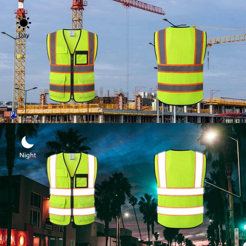 HATAUNKI Reflective Safety Vest for Men Women Hi Vis Vest with 8 Pockets High Visibility Mesh Reflective Vest Meets ANSI/ISEA Standards (Yellow-07, Large) - Image 5