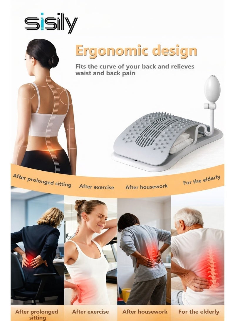 Sisily Inflatable Back Stretcher For Lower Back Pain Relief Adjustable Spine Decompressor With Airbag Pump Ergonomic Lumbar Support Board With Acupressure Points & Magnetic Therapy Posture Corrector - Image 2