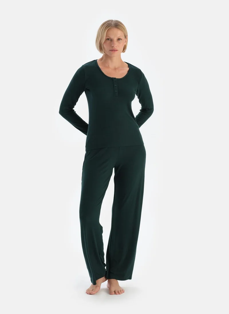 dagi T-shirt & Trousers Pajama Set U-neck Viscose Mid Rise Sleepwear