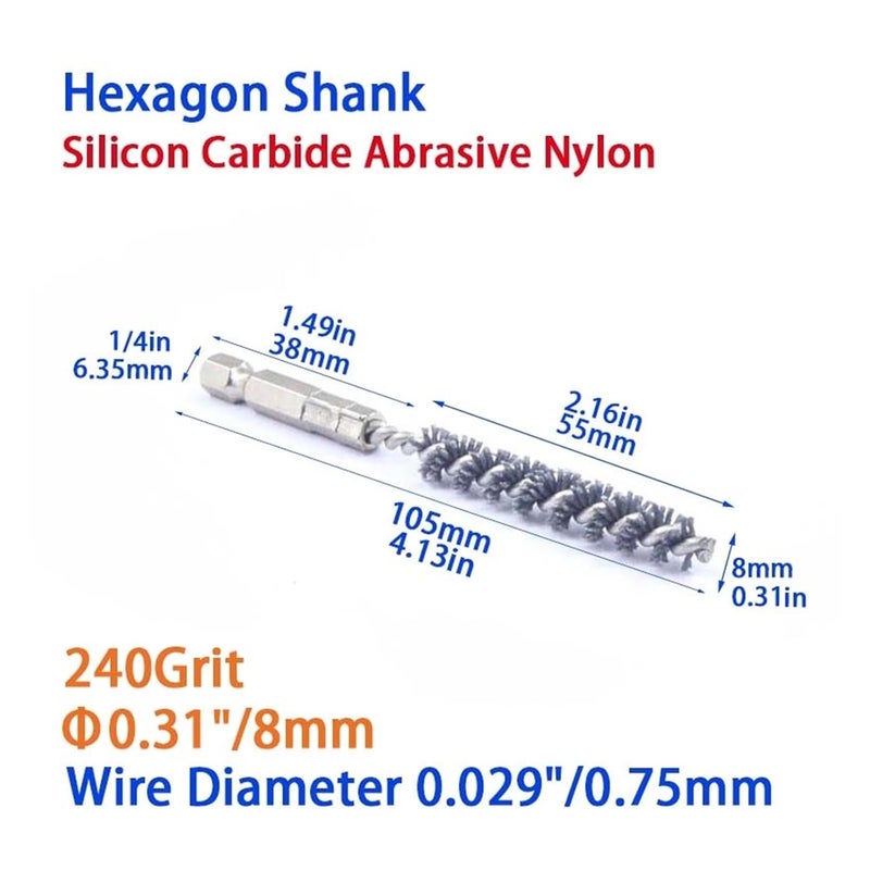 Wire Tube Brushes Wire Brush Drill Bore Cleaning 1/4 Inch Hex Shank Power Impact Driver(Abrasive Nylon 8mm) - Image 2