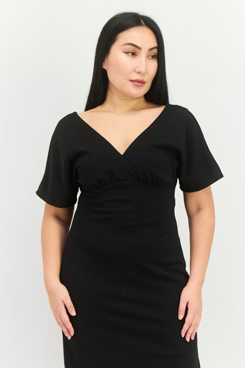 Donna Morgan Women Solid Shift Midi Dress, Black  - Image 2