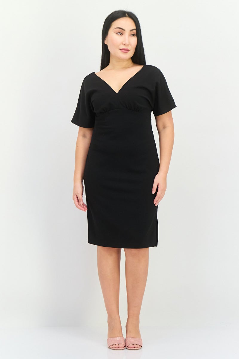 Donna Morgan Women Solid Shift Midi Dress, Black  - Image 1